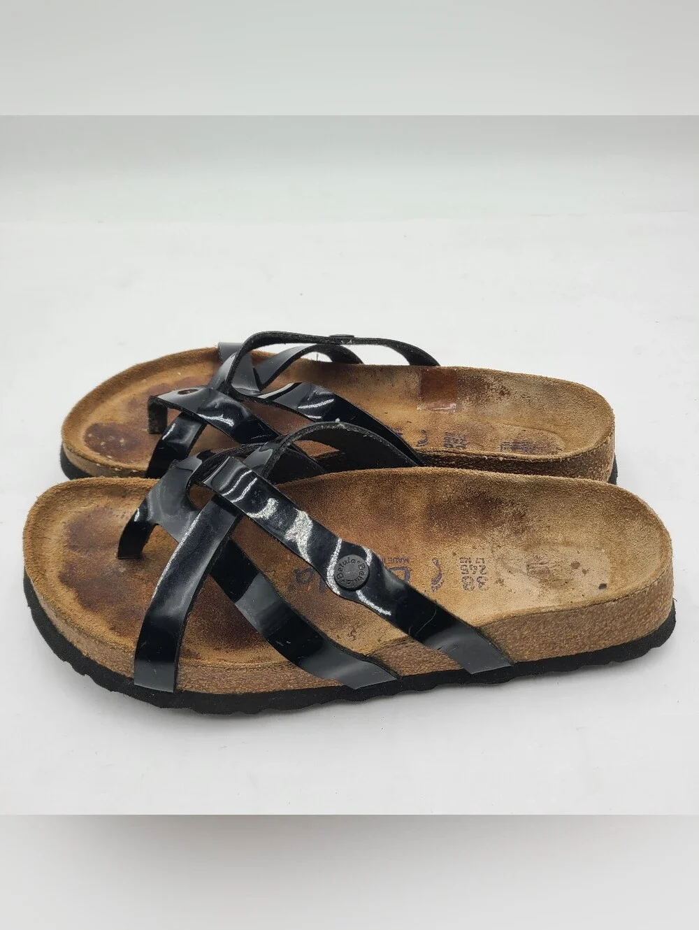 B41 Betula Sandals Womens Size 7 Black Thong Cork Footbed Comfort Strappy Shoes